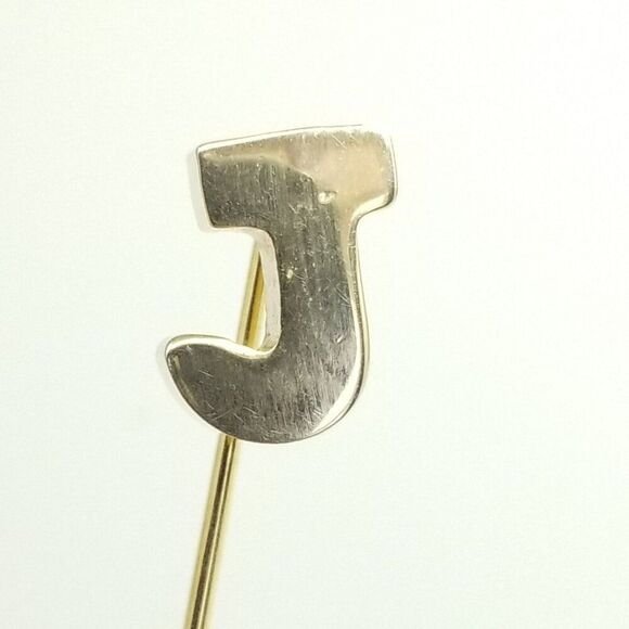 Vintage Letter J Monogram Stick Pin, Gold Tone Initial Brooch, Unisex Estate - Picture 6 of 7